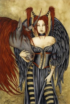 Fantasía popular Painting - unicornio caballo oscuro fantasía